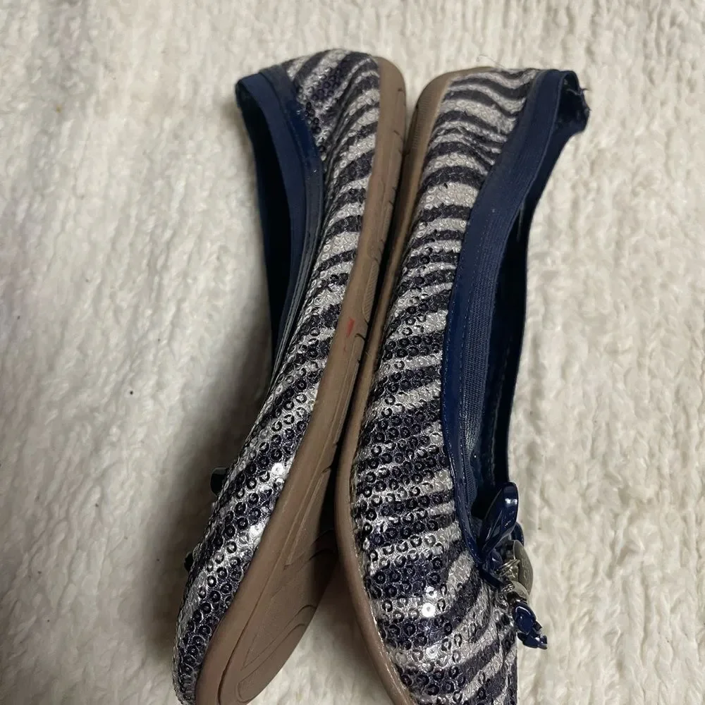 Michael Kors Kids' Striped Navy and Silver Slippers SZ4